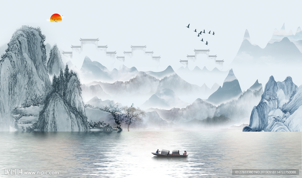 徽派山水背景墙