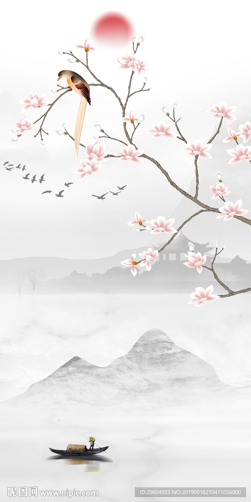 玄关山水水墨画 TIF分层