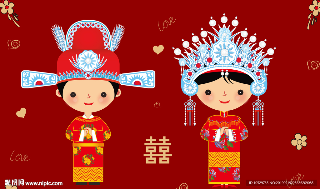 结婚卡通新人红色地毯