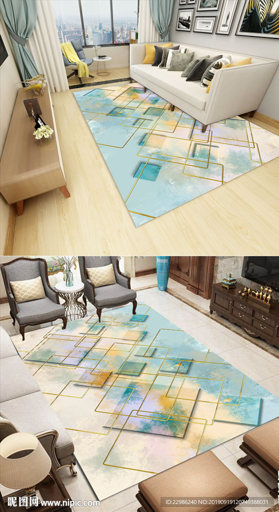 欧式简约几何抽象地毯地垫图案