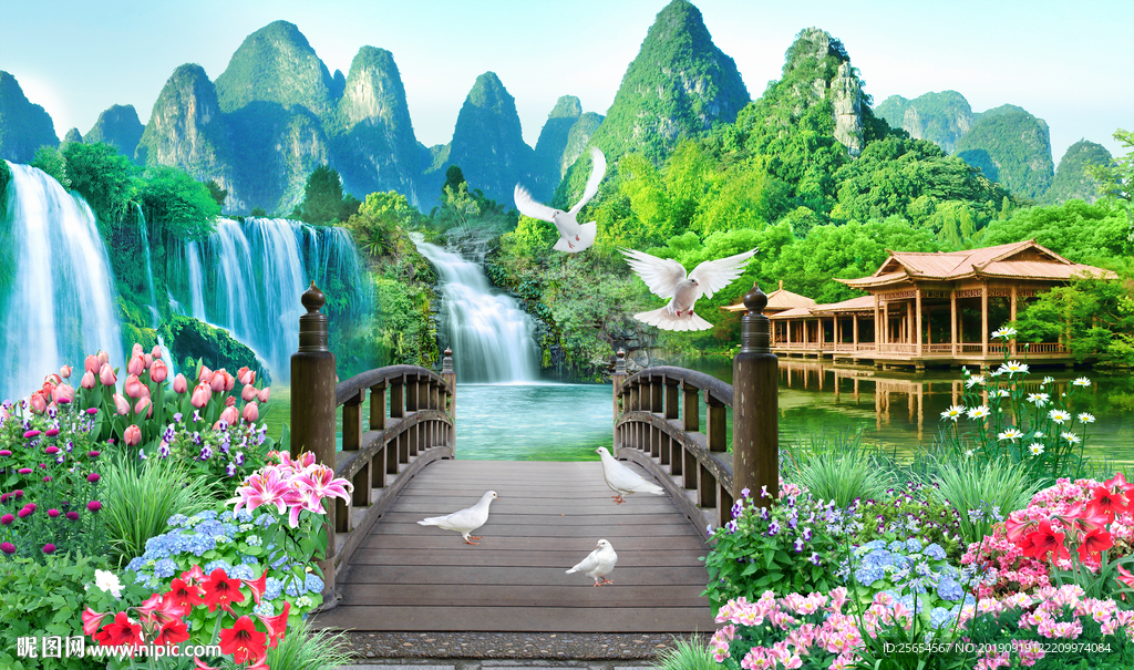 流水生财电视背景墙