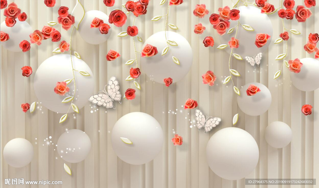时尚浪漫3D立体玫瑰花背景墙