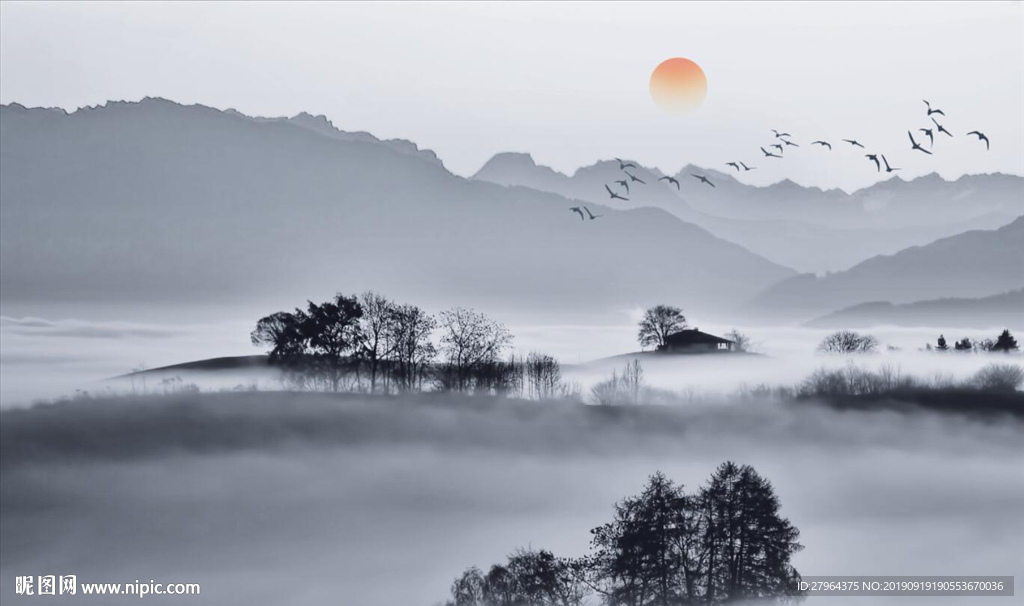 新中式水墨客厅电视背景墙