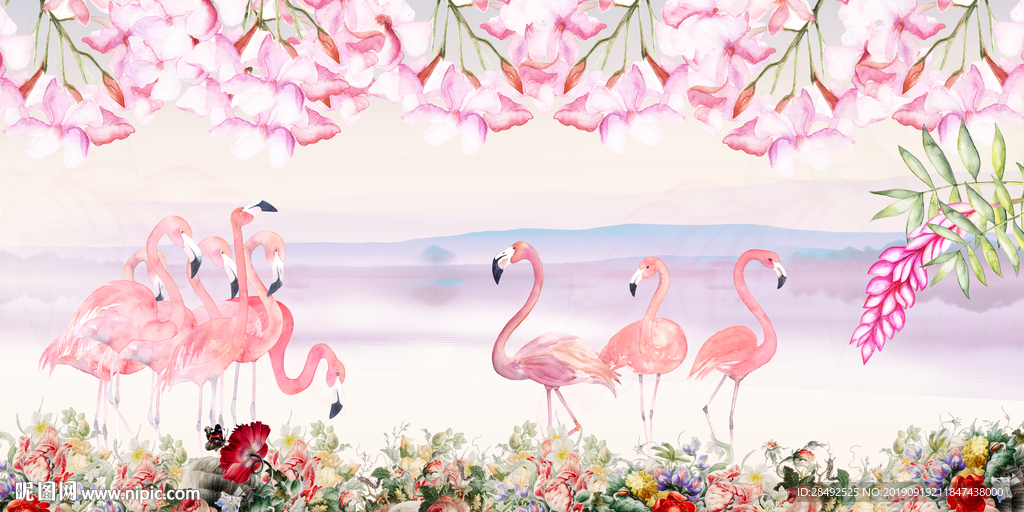 火烈鸟背景墙