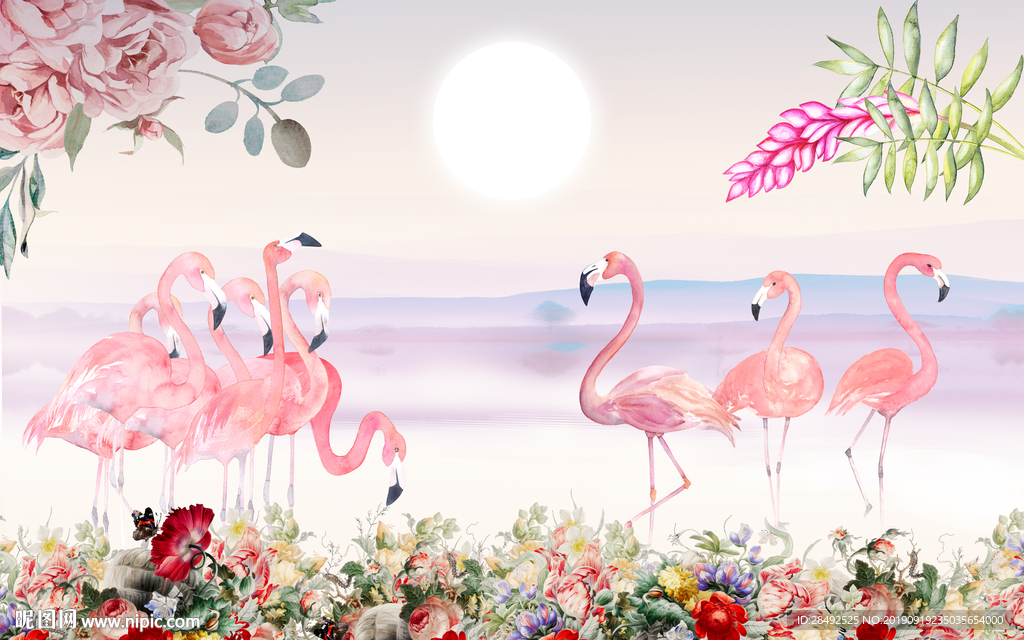 火烈鸟背景墙