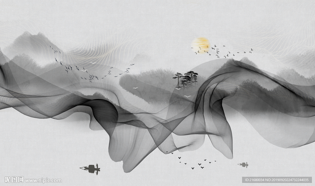 新中式山水抽象线条