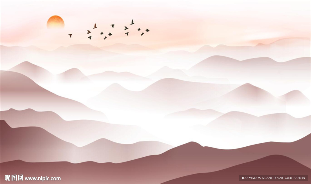 中国风中式山水画客厅电视背景墙