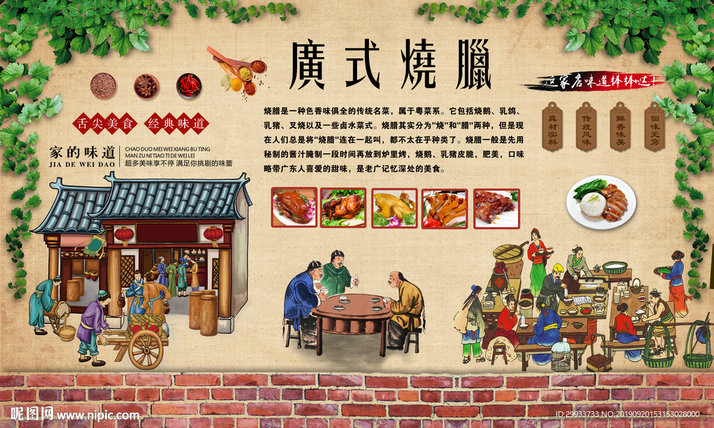 港式烧腊餐厅腊味工装背景墙图片