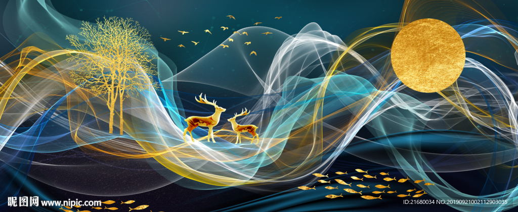 新中式抽象线条山水晶瓷画