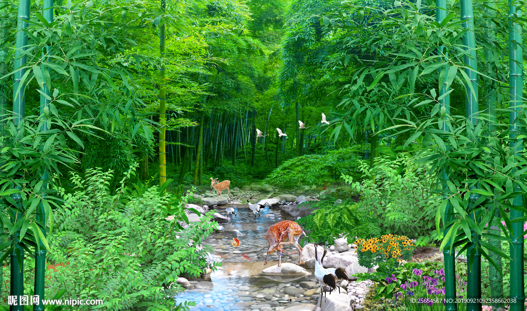 竹林背景墙竹报平安