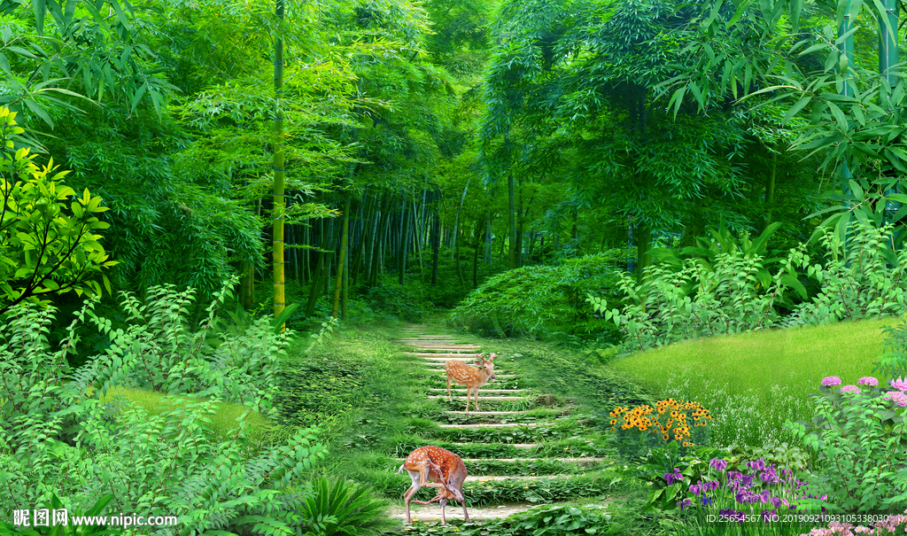 竹林荫小路背景墙