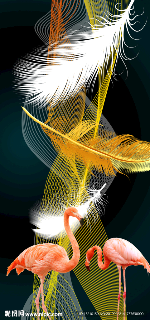 羽毛火烈鸟玄关背景墙