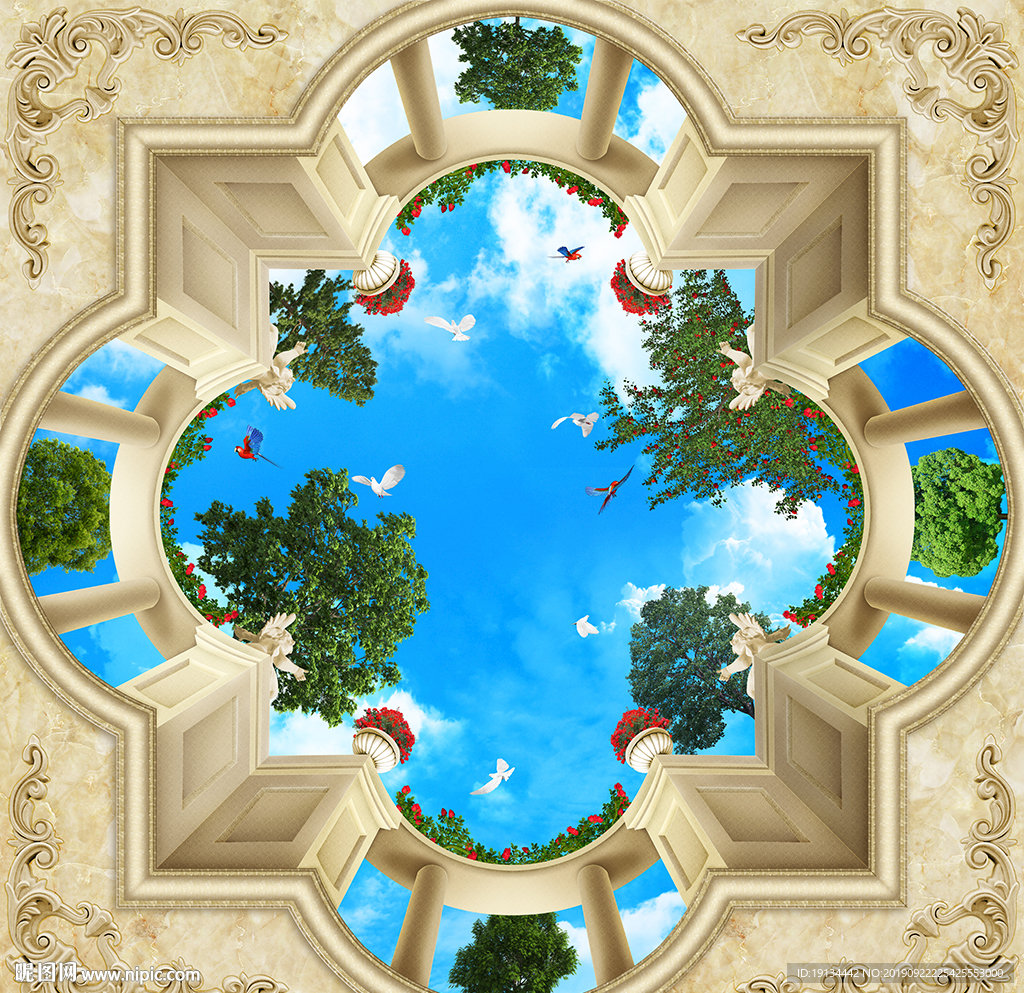 天空花园欧式3D大型天顶壁画