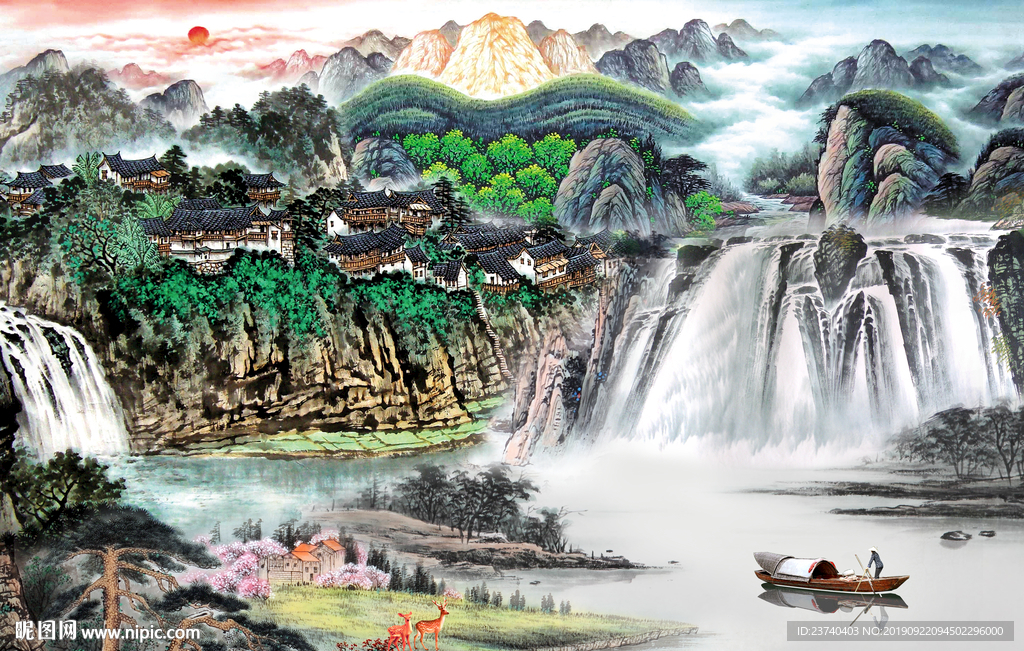 国画山水背景墙