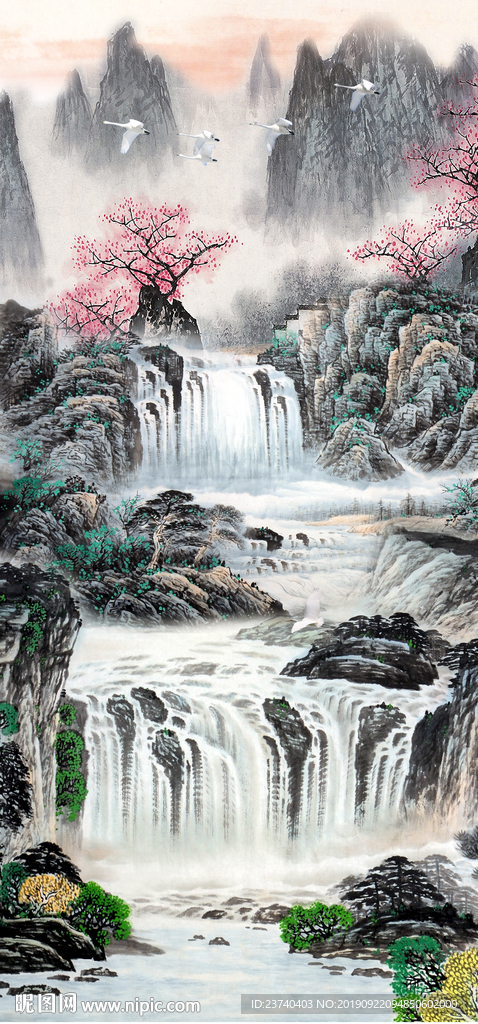 室内玄关背景 国画山水