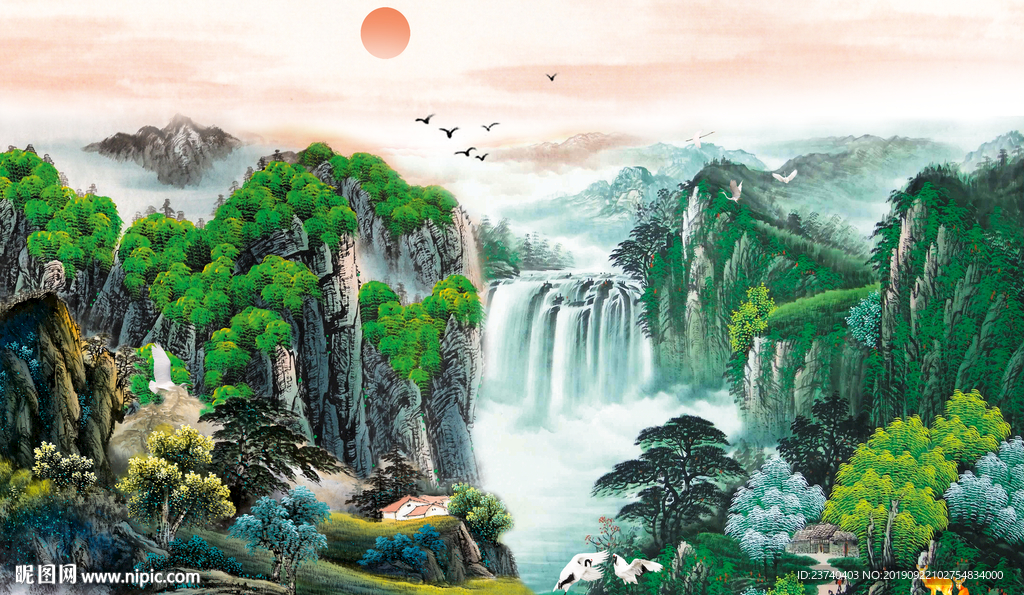 山水国画背景墙