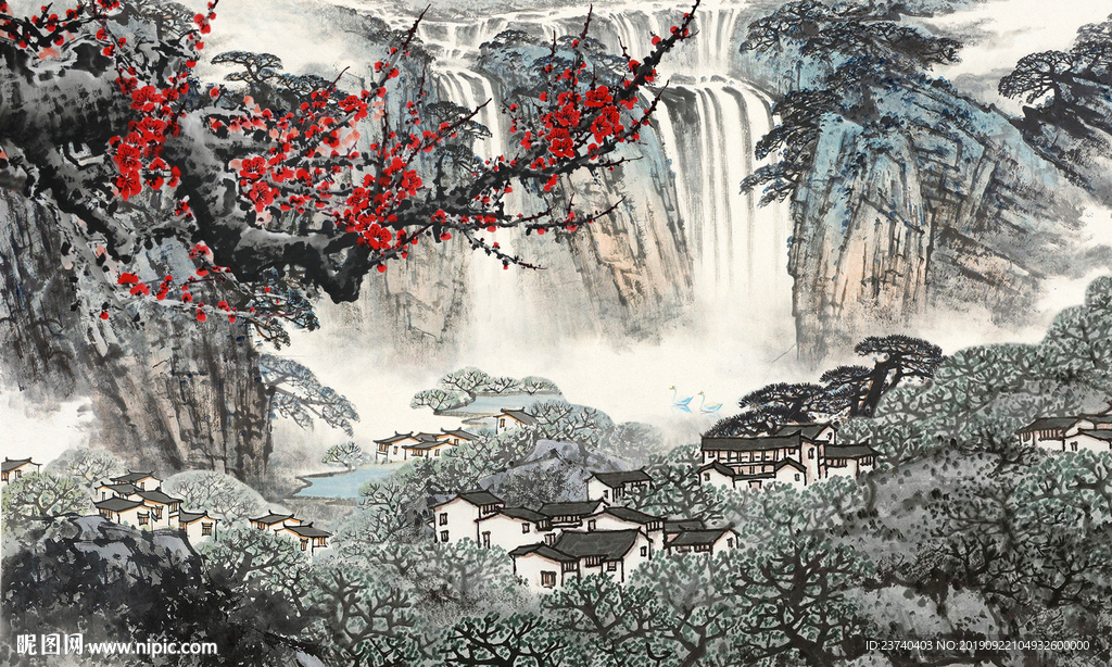 3D背景墙 国画梅花