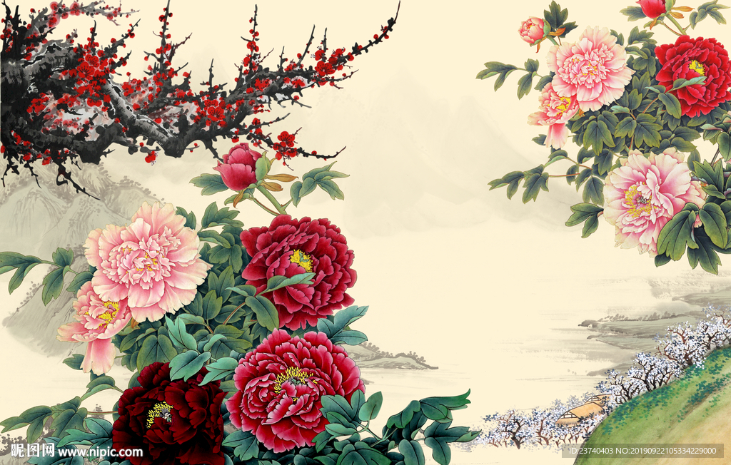 花开富贵背景墙