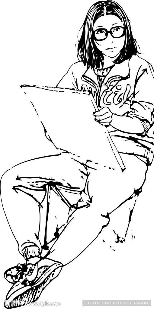 绘画的眼睛女孩矢量插画