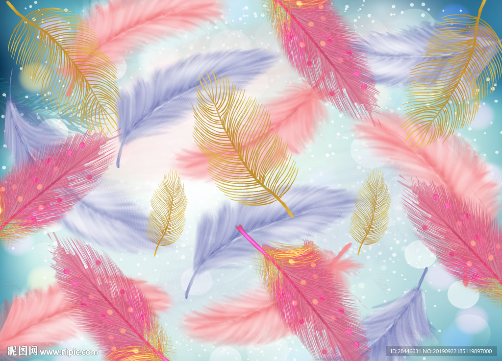 北欧手绘羽毛背景墙