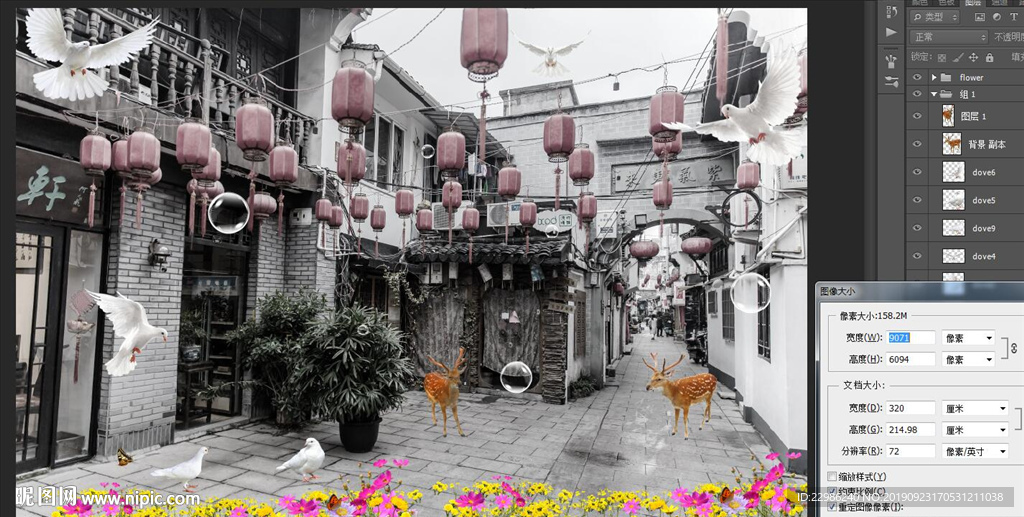 3D复古怀旧历史文化灯笼小巷工