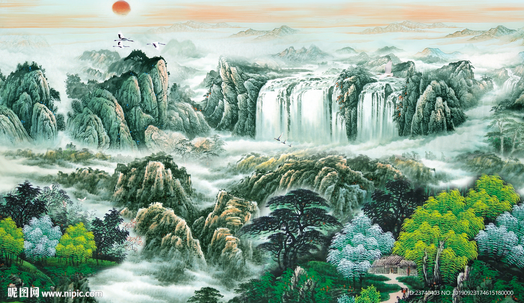 国画山水背景墙