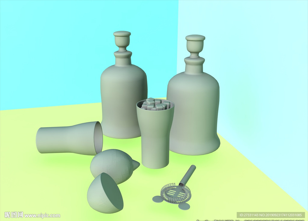 酒瓶模型 红酒架 C4D模型