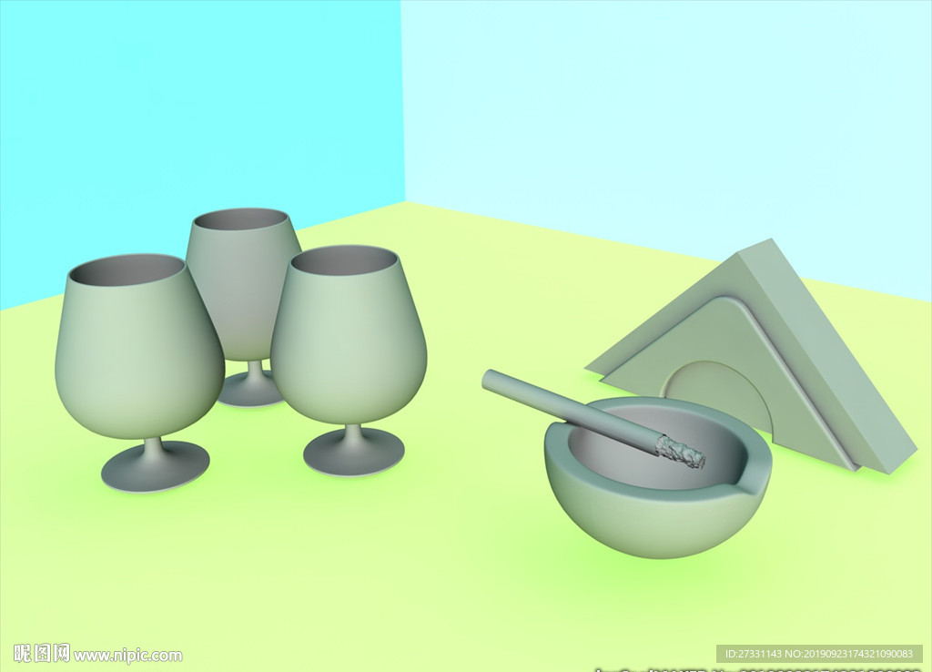 酒杯模型 烟灰缸 C4D模型