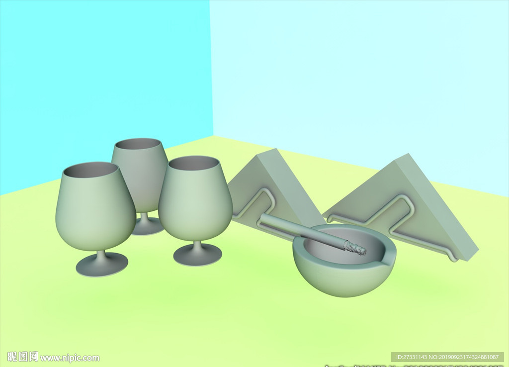 酒杯模型 烟灰缸 C4D模型