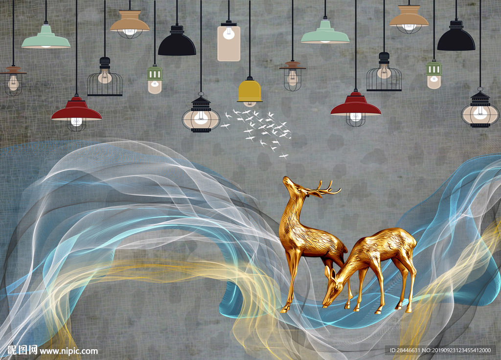 北欧麋鹿背景墙