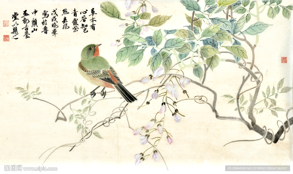 彩色水墨画花鸟