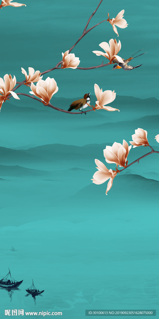 玉兰玄关画山水 TIF分层画