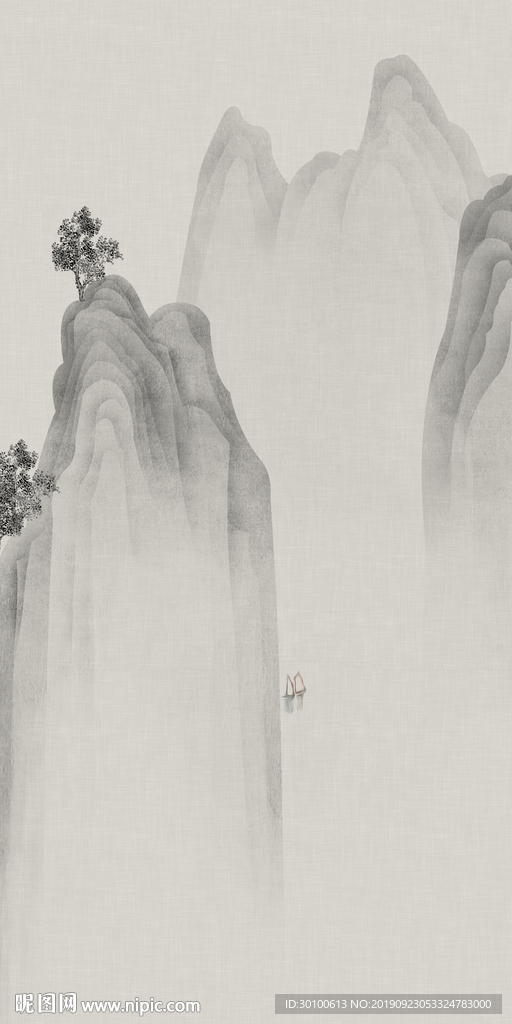 灰色玄关画山水 TIF分层画