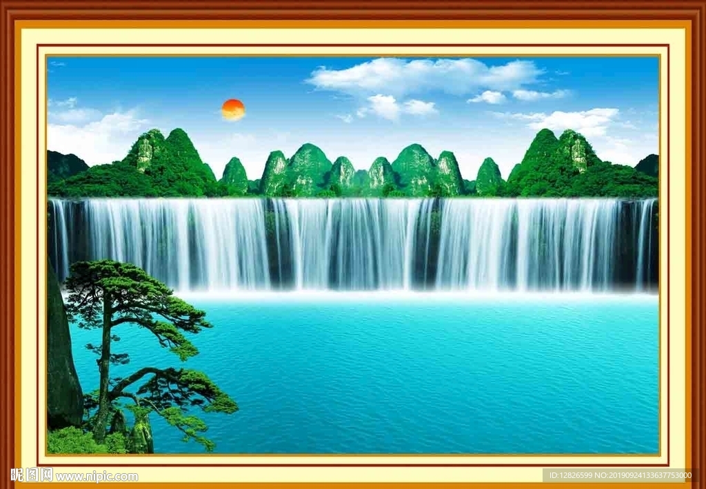 瀑布山水画