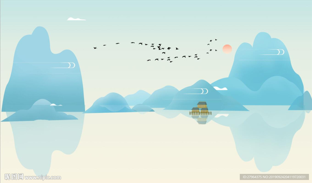 新中式水墨山水背景墙