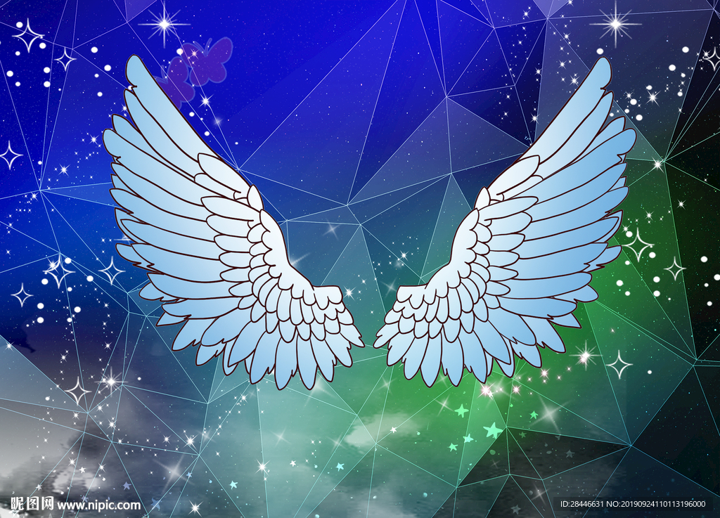 手绘网红翅膀背景拍照墙