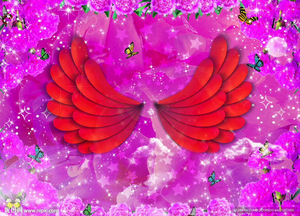 网红翅膀背景拍照墙