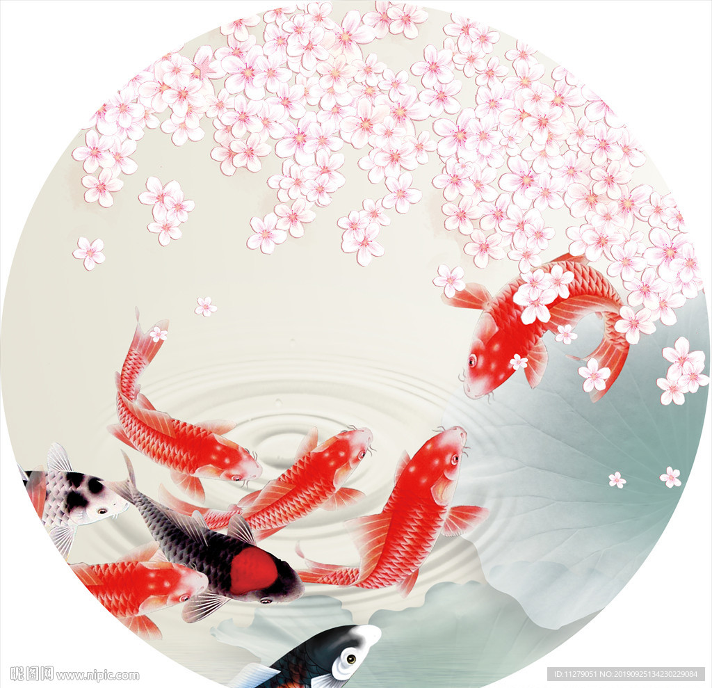 九鱼图花鸟新中式装饰画