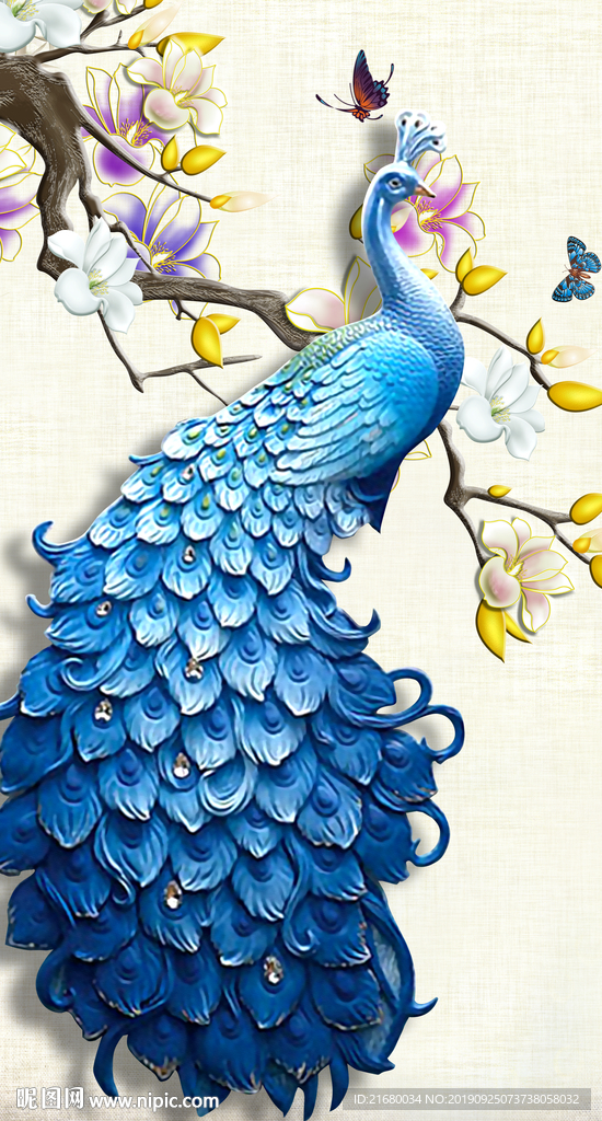 孔雀玉兰装饰画