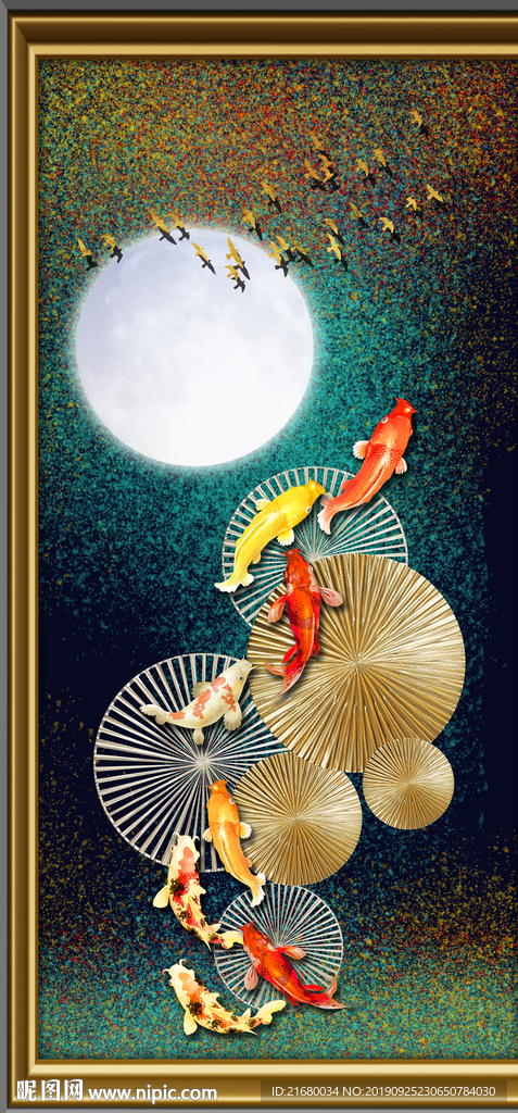 晶瓷画鱼荷花装饰画玄关