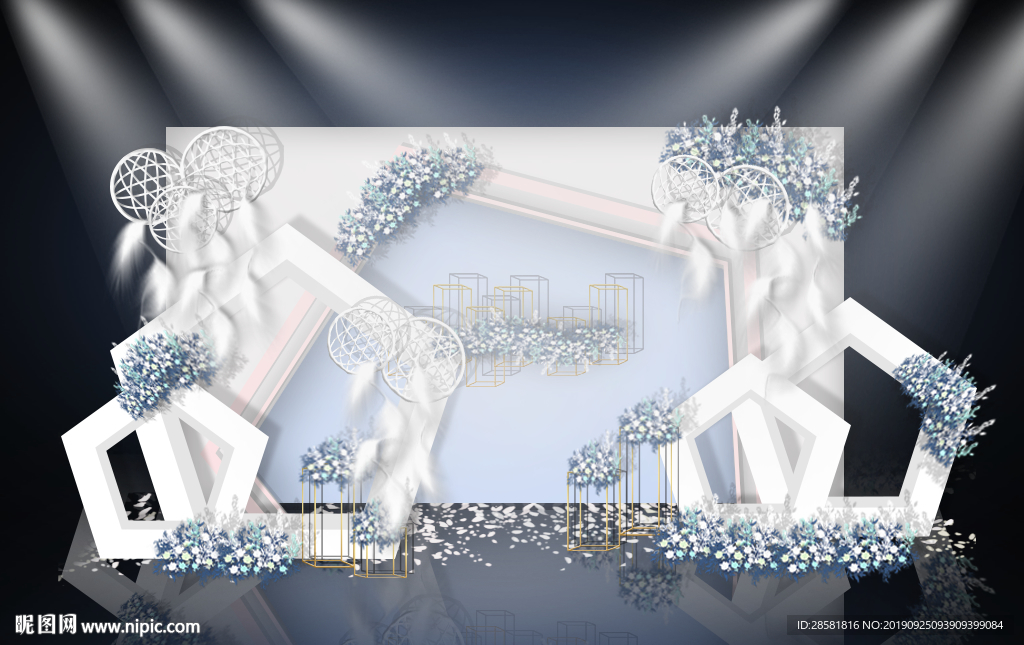 蓝色简约婚礼迎宾区效果图