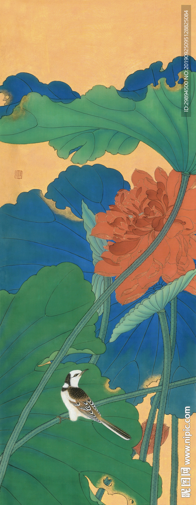 荷叶荷花鸟水墨画装饰画玄关古典