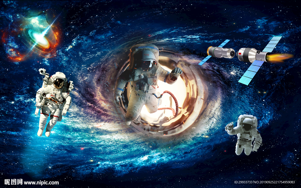 科幻宇航员漫游太空背景墙