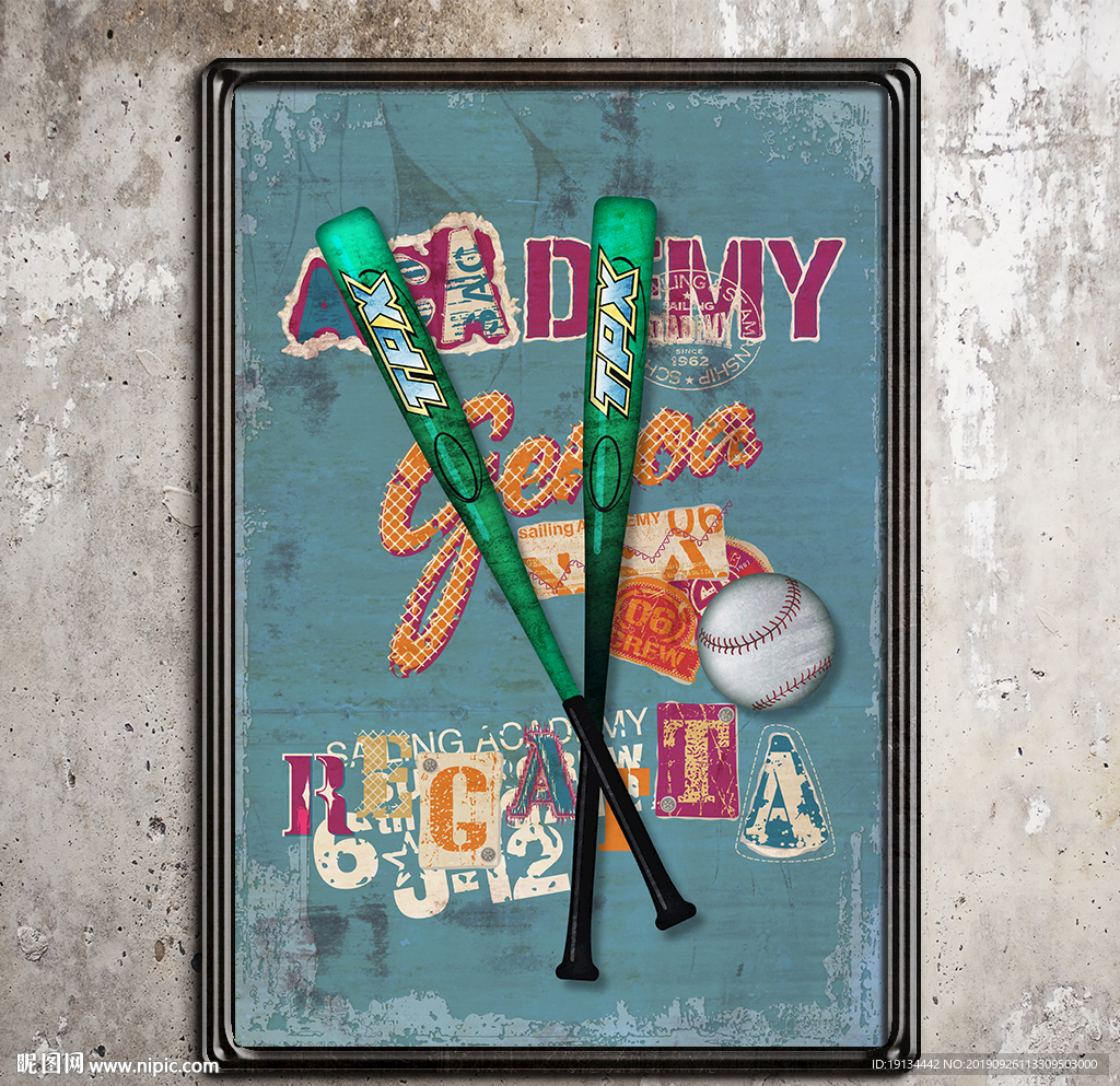 棒球英文复古装饰画