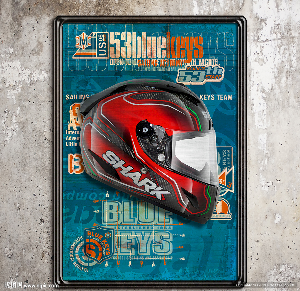 赛车头盔复古装饰画