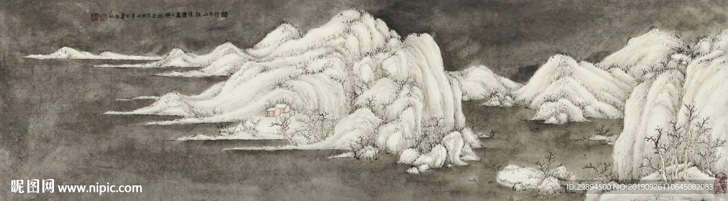 水墨画雪景山水装饰画