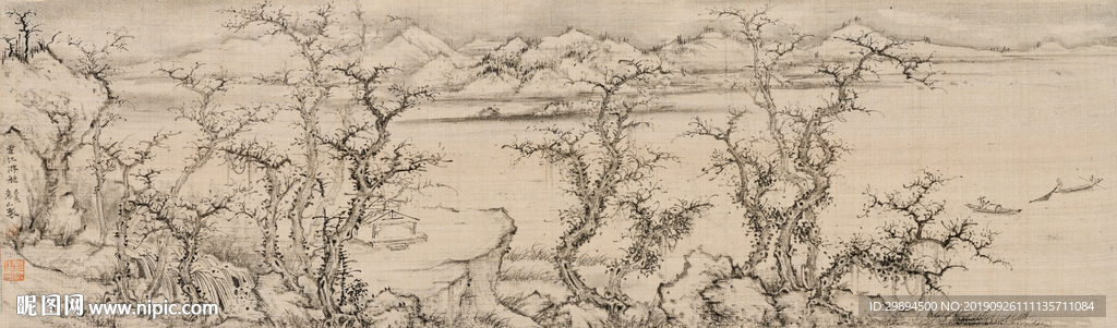 国画水墨画江山雪景