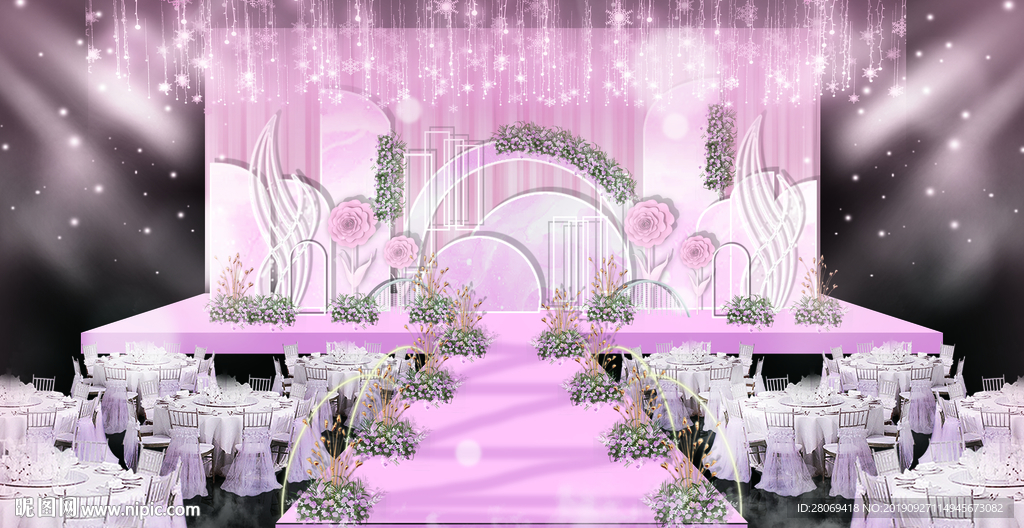 紫色主题婚礼舞台效果图