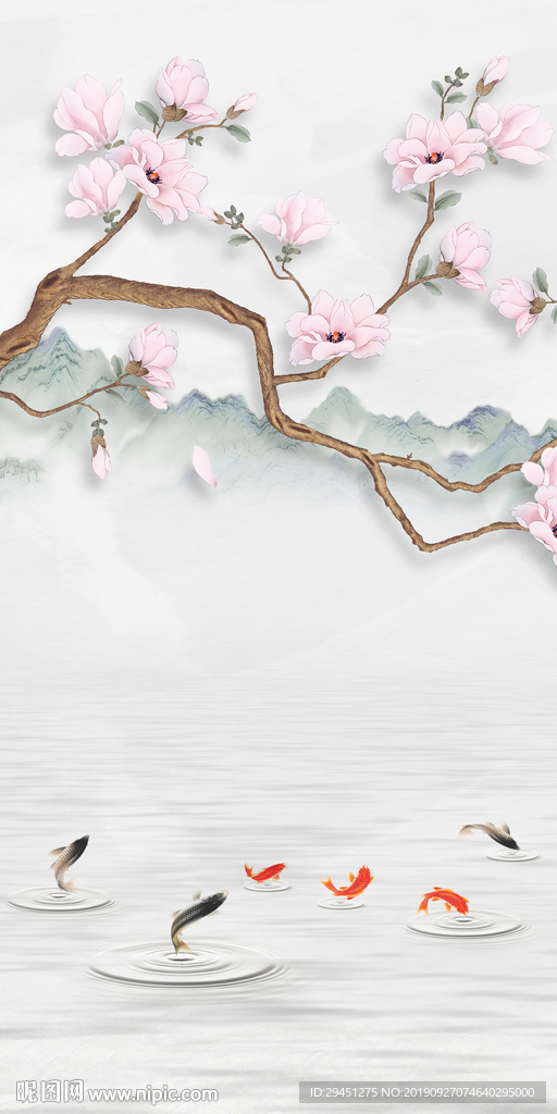 花鸟新玄关山水画 TIF分层