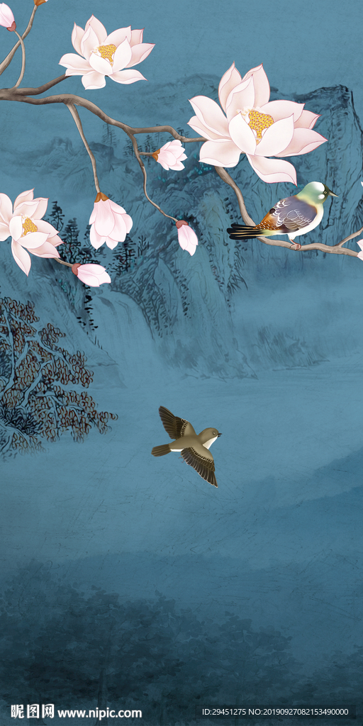 高清新玄关山水画 TIF分层